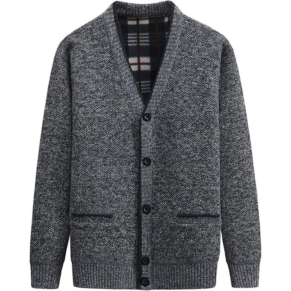 NWT ~ Men's Dark Gray / Black Button Up Casual Fleece Lined Cardigan Sweater XL